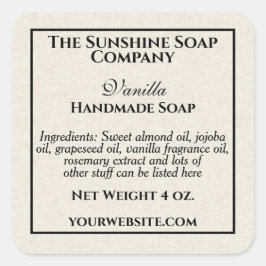 Seifenkosmetik in Beige-Leinen Quadratischer Aufkleber
