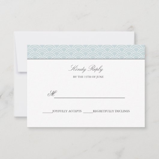 Seigaiha | Dusty Blue Japanisch Wave Hochzeit rsvp (Vorderseite)