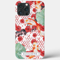 Seigaiha Floral Wave Muster Koi Fish Monogram