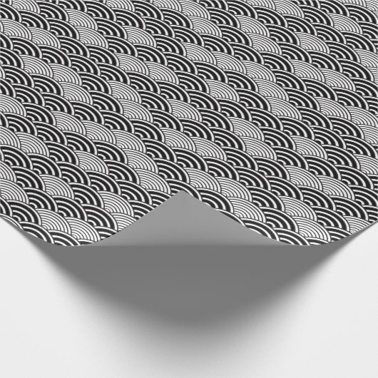 Seigaiha Japanese Wave Black Decorative Muster Geschenkpapier (Ecke)