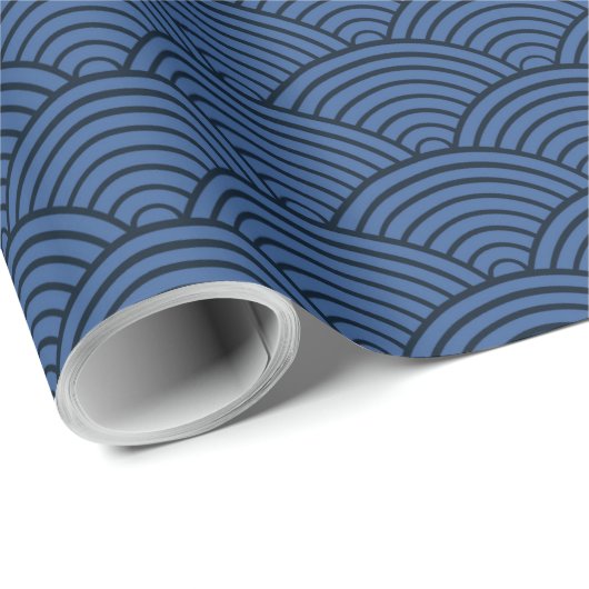 Seigaiha Japanese Wave Blue Rainbow Pattern Geschenkpapier (Rolleneckpunkt)