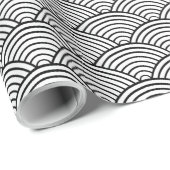 Seigaiha japanisches Schwarz-Weiß-Wellenmuster Geschenkpapier (Rolleneckpunkt)