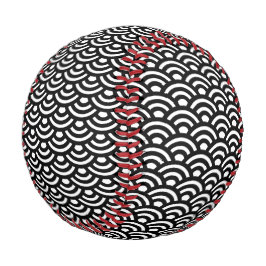 Seigaiha, Waves, Japanese, Black and White Baseball