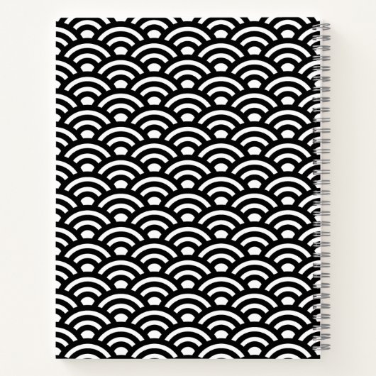 Seigaiha, Waves, Japanese, Black and White Notizblock (Rückseite)