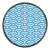 Seigaiha, Waves, Japanese, Blue and White Eishockey Puck (Vorderseite)