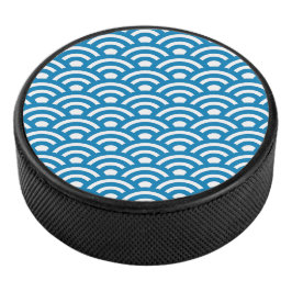 Seigaiha, Waves, Japanese, Blue and White Eishockey Puck