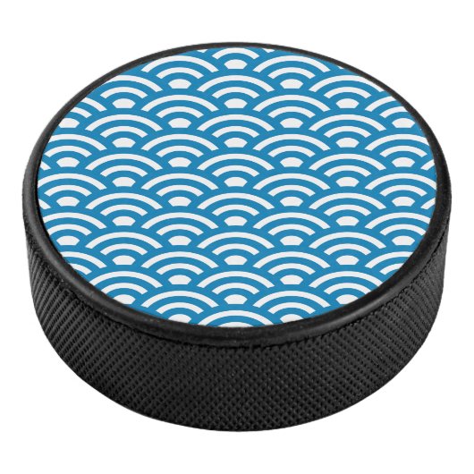 Seigaiha, Waves, Japanese, Blue and White Eishockey Puck (3/4)