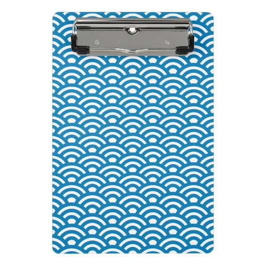 Seigaiha, Waves, Japanese, Blue and White Mini Klemmbrett (Vorderseite)
