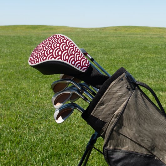 Seigaiha, Waves, Japanese, Burgundy and White Golf Headcover (In SItu)