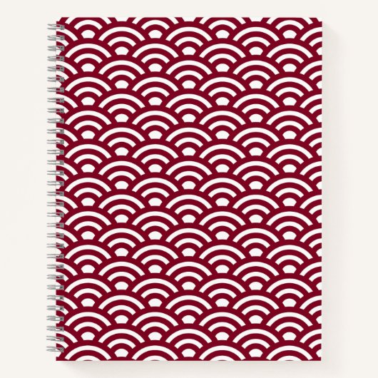 Seigaiha, Waves, Japanese, Burgundy and White Notizblock (Vorderseite)