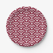 Seigaiha, Waves, Japanese, Burgundy and White Pappteller (Vorderseite)