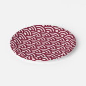 Seigaiha, Waves, Japanese, Burgundy and White Pappteller (Schrägansicht)