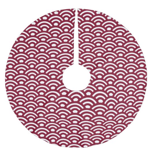 Seigaiha, Waves, Japanese, Burgundy and White Polyester Weihnachtsbaumdecke (Vorderseite)