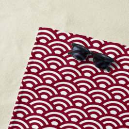 Seigaiha, Waves, Japanese, Burgundy and White Strandtuch