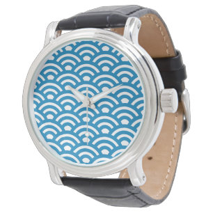 Seigaiha, Wellen, Japanisch, Blau und Weiß Armbanduhr
