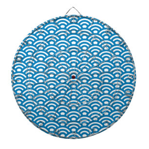 Seigaiha, Wellen, Japanisch, Blau und Weiß Dartscheibe