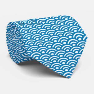 Seigaiha, Wellen, Japanisch, Blau und Weiß Krawatte