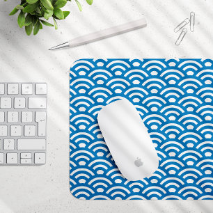 Seigaiha, Wellen, Japanisch, Blau und Weiß Mousepad