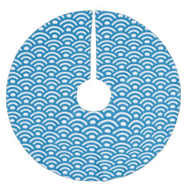 Seigaiha, Wellen, Japanisch, Blau und Weiß Polyester Weihnachtsbaumdecke