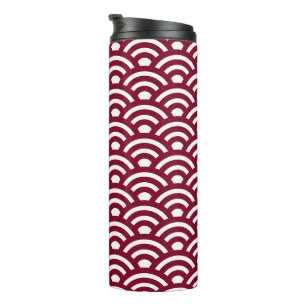 Seigaiha, Wellen, Japanisch, Burgund und Weiß Thermosbecher