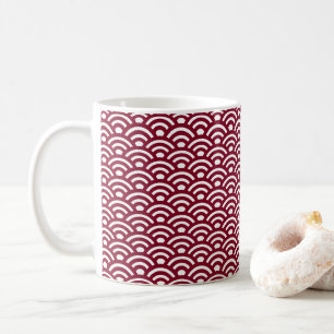 Seigaiha, Wellen, Japanisch, Burgunderrot und Weiß Kaffeetasse