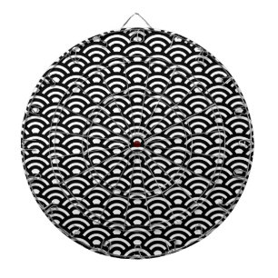 Seigaiha, Wellen, Japanisch, Schwarz und Weiß Dartscheibe