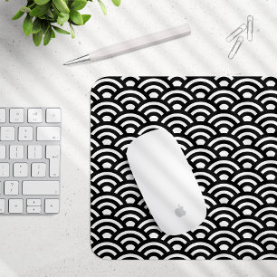 Seigaiha, Wellen, Japanisch, Schwarz und Weiß Mousepad