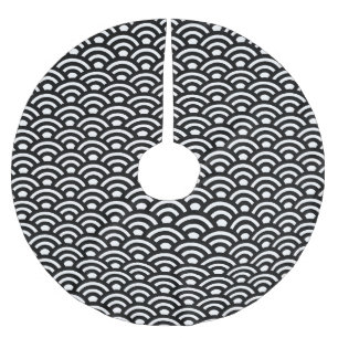 Seigaiha, Wellen, Japanisch, Schwarz und Weiß Polyester Weihnachtsbaumdecke