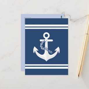 Seil & Anker Nautisches Symbol Weiß Marineblau Postkarte