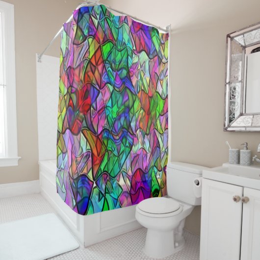 Seile überquert, verborgen durch ein buntes Markis Duschvorhang (Beispiel)