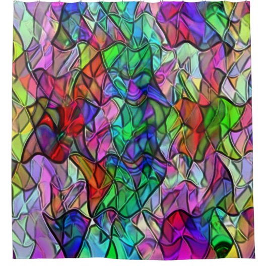 Seile überquert, verborgen durch ein buntes Markis Duschvorhang (Vorderseite)