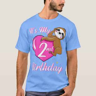 Sein 2. Geburtstag pink lächelndes Sloth Girl Them T-Shirt