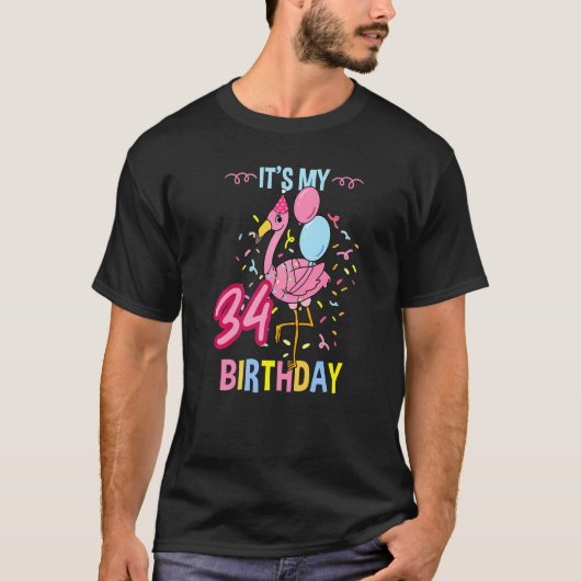 Sein 34. Geburtstag Flamingo T-Shirt (Vorderseite)