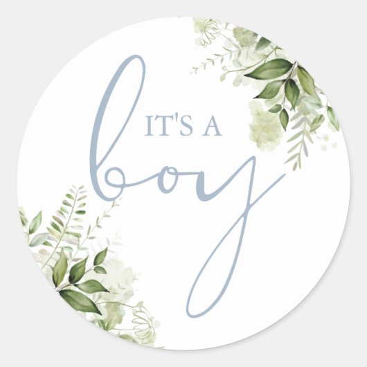 Sein a Boy Dusty Blue Greenerenery Baby Duschvorzu Runder Aufkleber (Vorderseite)