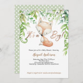 Sein a Boy, Woodland fox, Grüne, Rose Gold Einladung (Vorne/Hinten)