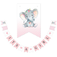 Sein a Girl Bunting Fahnen Banner Elephant Pink