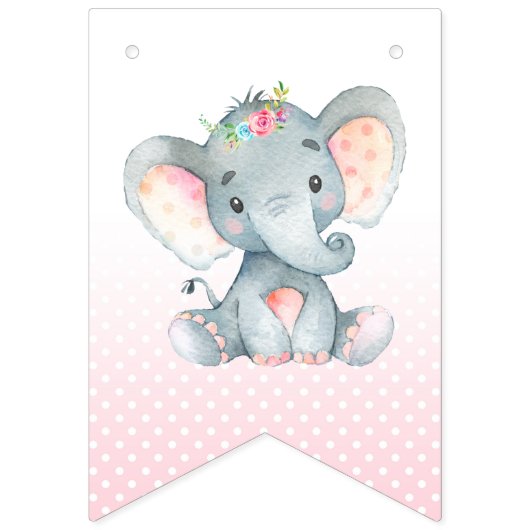 Sein a Girl Bunting Fahnen Banner Elephant Pink (Erste Fahne)