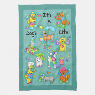 Sein a Hunde Life Whimsy Funny Hunde Aquamarin Tür Geschirrtuch