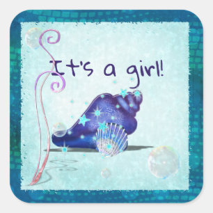SEIN Aquatica 3D Whimsey EINE MÄDCHEN Babyparty Quadratischer Aufkleber