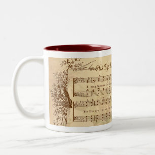 Sein Auge ist auf der Spatzen-Vintagen Zweifarbige Tasse