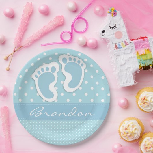 Sein blaues Feet mit weißen Polka Dots Muster Pappteller (Party)