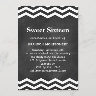 Sein Chalkboard & White Zickzack Sweet 16 Einladun Einladung