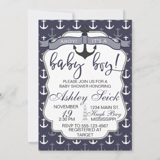 Sein der SeeBabyparty-Junge ahoi ein Junge laden Einladung (Vorderseite)