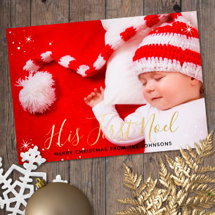 Sein erstes Noel Baby's erstes Weihnachtsfoto Folien Feiertagskarte