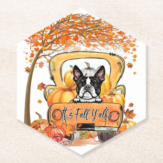Sein Fall Yall Boston Terrier Erntedank Pumpkin Untersetzer (Vorderseite)