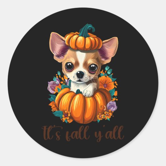 Sein Fall Y'all Niedlicher Floral Pumpkin Chihuahu Runder Aufkleber (Vorderseite)