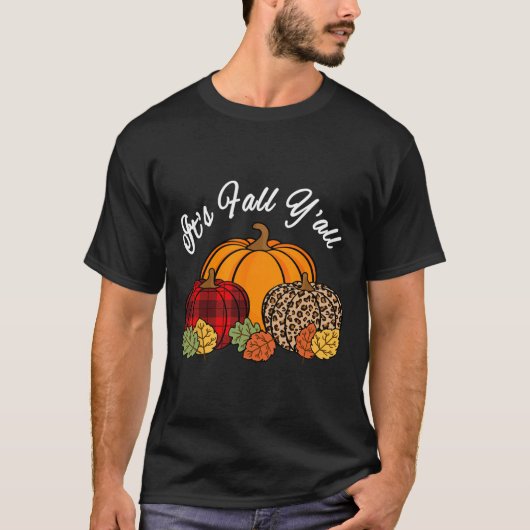 Sein Fall Yall Pumpkin Leopard Print Herbst Thanks T-Shirt (Vorderseite)