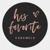Sein Favorit | Lässige Rose Gold Script und Herz Runder Aufkleber (Vorderseite)