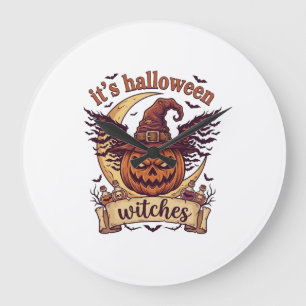 Sein Halloween Hexen Kürbis Hexenhut Mond_1 Große Wanduhr