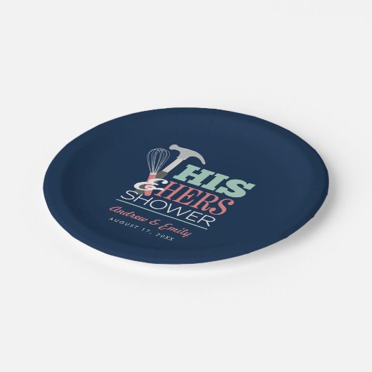 Sein & Hers Hammer Whisk Handy Couple Dusche Pappteller (Schrägansicht)